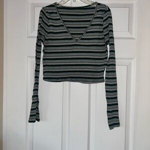 SHEIN Striped V-Neck Long Sleeve Top